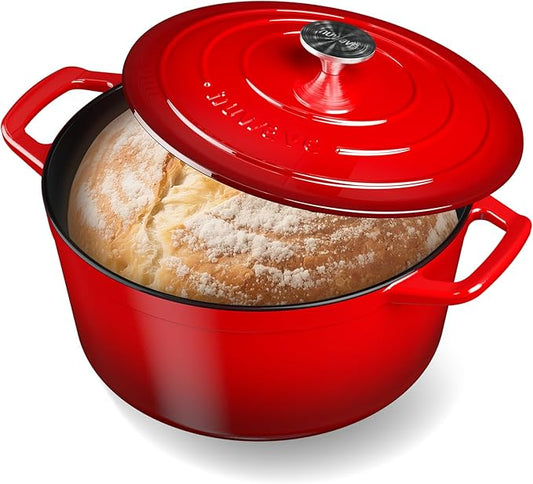 Nuwave 6QT Healthy Enameled Cast Iron Dutch Oven Pot with Lid, Heavy Duty 7-Layer Enamel, Enhanced Rust Protection, Dual Handles, Oven Safe to 500째F for Sourdough Bread Baking, Braise, Stew, Roast