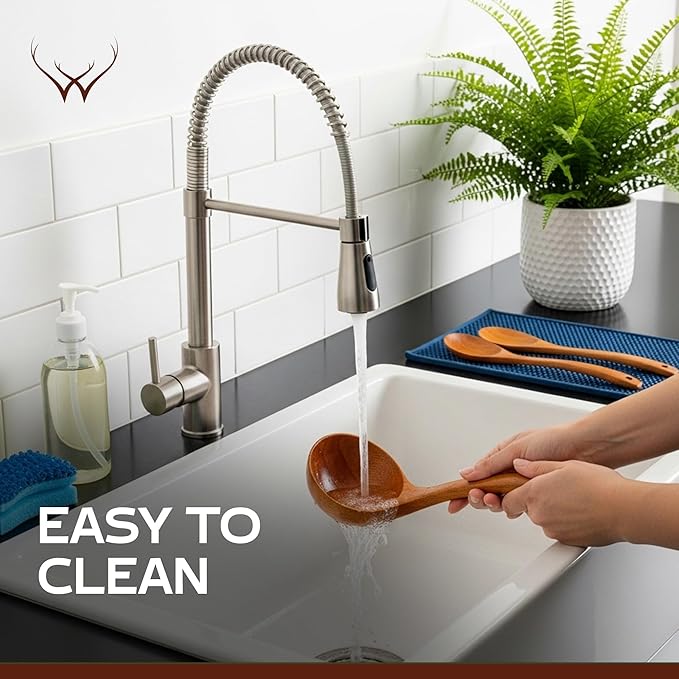 Wooden Ladle Set of 3 Sizes ??Teak Wood Soup Spoons with Hook Handles for Cooking, Serving, Stirring ??Non-Stick Wooden Spoons for Pot & Bowl Use