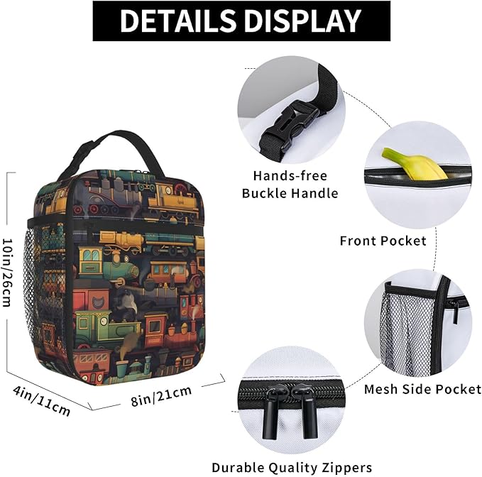 VANZEV Lunch Box for Adults Women Girls Boys Kids Train Lunch Box Insulated Cooler Reusable Lunch Bag Container Gifts for Work Office Picnic Travel School