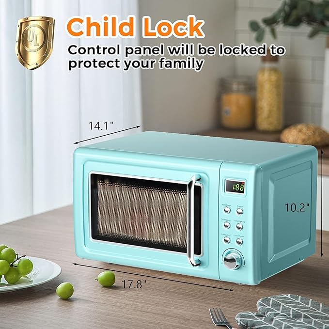 ARLIME Retro Microwave 0.7Cu.ft, 700 Watt Countertop Microwave with 5 Micro Power Defrost & Auto Cooking Function, LED Display, Child Lock, Small Microwave for Kitchen, RV, Dorm (Green)