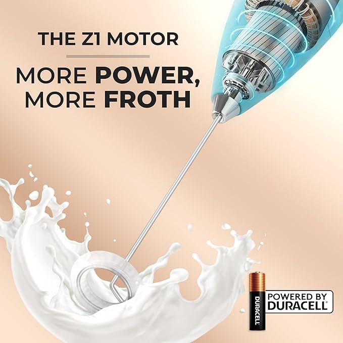 Zulay Kitchen Milk Frother Handheld Electric Whisk with AA Duracell Batteries ??Durable Drink Mixer for Coffee, Lattes, Cappuccinos & More - Sunrise