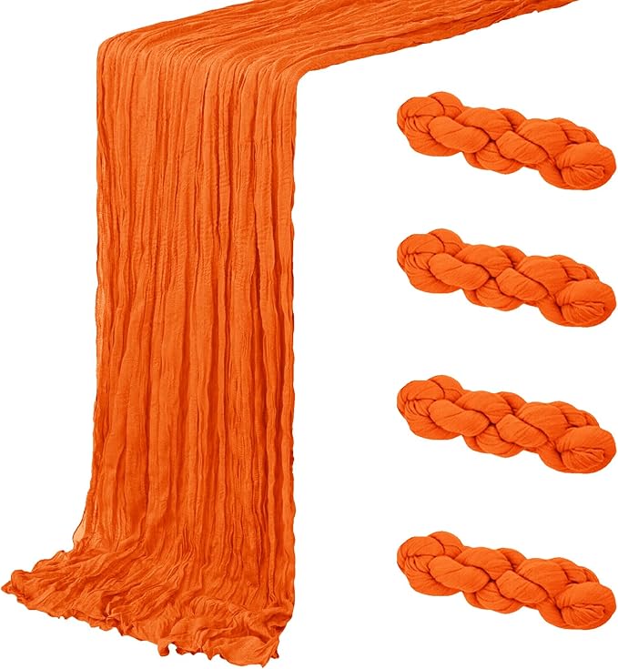 4 Pack Orange Cheesecloth Table Runner 20 x 120 inch Gauze Table Runners 10 FT Long,Semi Sheer Cheese Cloth Fabric Table Runner Bulk for Wedding,Party,Baby Shower,Bridal Shower Decoration