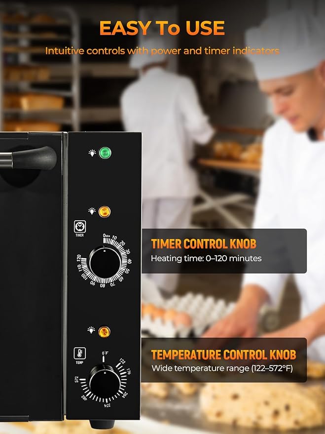 Commercial Convection Oven FOHERE, 50 Qt Large Capacity Electric Convection Oven with 2 Baking Trays for Restaurants, Cafes & Food Industry, 2400W High Power,120-Min Timer & 122-572??Temp Control