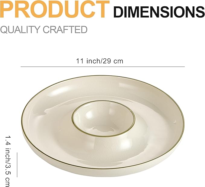Ceramic Chip & Dip Tray Set: Large 11.5" Serving Platter for Chips & Salsa, Veggies & Dip, Fruits, Snacks, Appetizers Bowl, Entertaining, and Parties