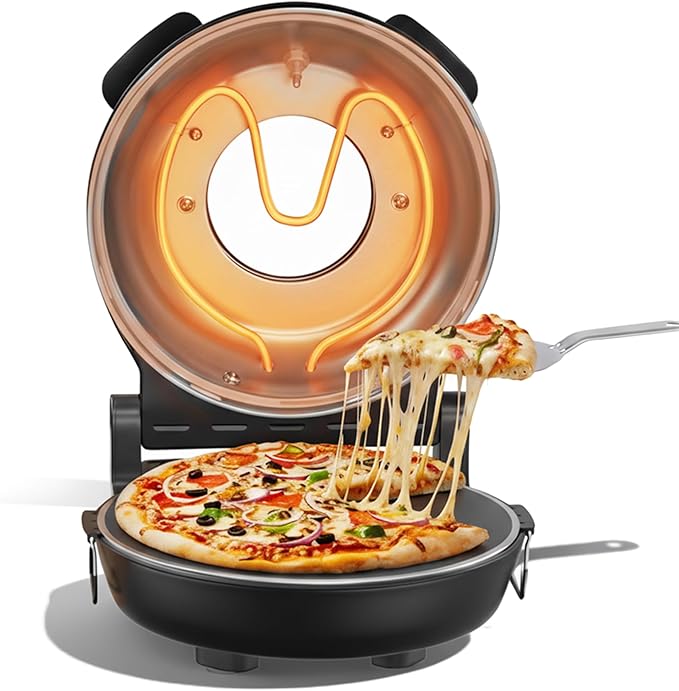 SENSCHEF 12-Inch CrustyBake Beginner's Black Glazed Stone Pizza Oven: Quick 800째F Heating, Easy-Clean Design, Recipe Book & All Tools Included - Perfect for First-Time Pizza Makers at Home