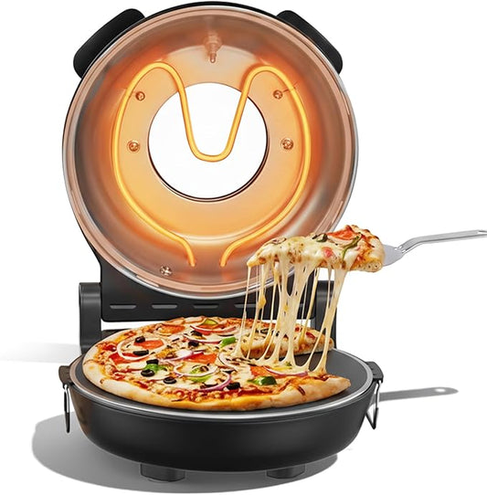 SENSCHEF 12-Inch CrustyBake Beginner's Black Glazed Stone Pizza Oven: Quick 800째F Heating, Easy-Clean Design, Recipe Book & All Tools Included - Perfect for First-Time Pizza Makers at Home