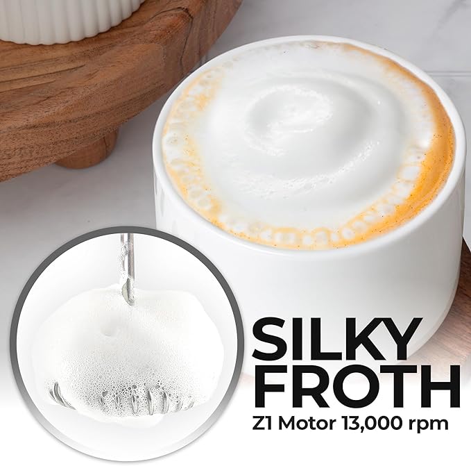 Zulay Kitchen Patented Tornado Triple Whisk Milk Frother with 4 Duracell Batteries ??Handheld Foam Maker for Coffee, Lattes, Matcha & Hot Chocolate ??Rich, Creamy Froth in Seconds