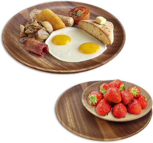 MinBoo Wooden Acacia Plates set of 3, 9-6Inch Wood Acacia Serving Trays, Farmhouse Kitchen Plates, Reusable Wooden Dishware for Dining, Appetizers, Snacks, Parties (oval)