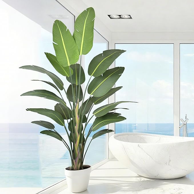 Bird of Paradise Artificial Plant 9FT, 108" Tall Artificial Plants Indoor with 25 Realistic Banana Leaves and Large Trunks, Faux Tropical Trees with Pot for Home Living Room Office Indoor Decor