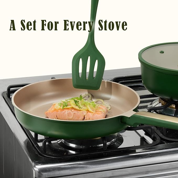 CAROTE Pots and Pans Set Non stick, Cookware Set, 16pcs NonStick Kitchen Set Induction Cookware Non-Toxic & PFOA&PFOS-Free, Dishwasher, Green