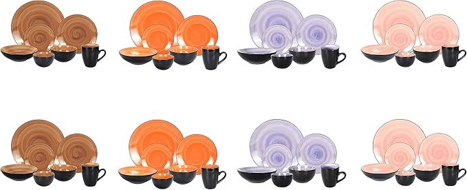 Stoneware Sonoma Dinnerware Set, Black + Speckled Spin Wash (56pc Set, Mix Cobalt, Mocha, Rose, Spice)