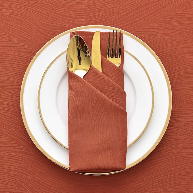 maxmill Jacquard Cloth Napkins 20 x 20 Inch Swirl Pattern Soft Comfortable and Luxury Serviette for Restaurant Family Dinners Weddings Parties and Banquets Set of 4 Pieces Rust