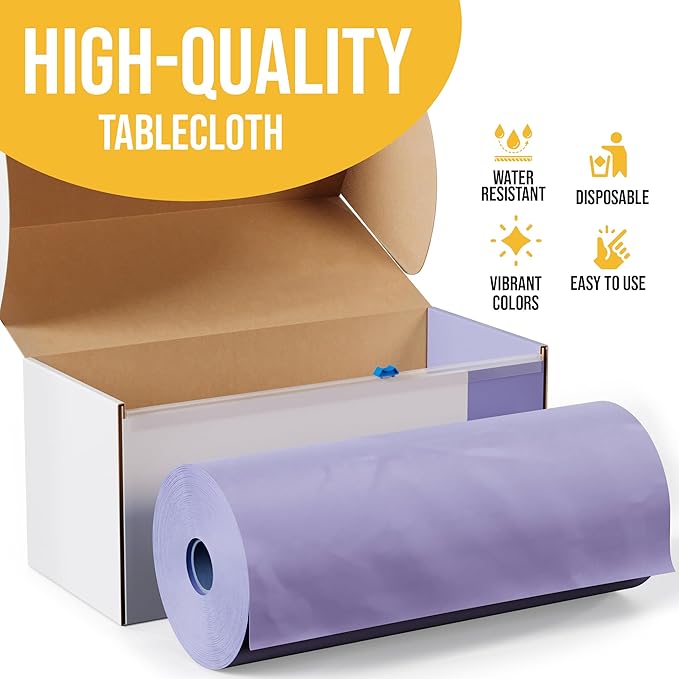 Party Solids 54 Inch X 300 Feet Lavender Plastic Table Cover Roll in A Cut - to - Size Box with Convenient Slide Cutter. Cuts Up to 36 Rectangle 8 Feet Plastic Disposable Tablecloths