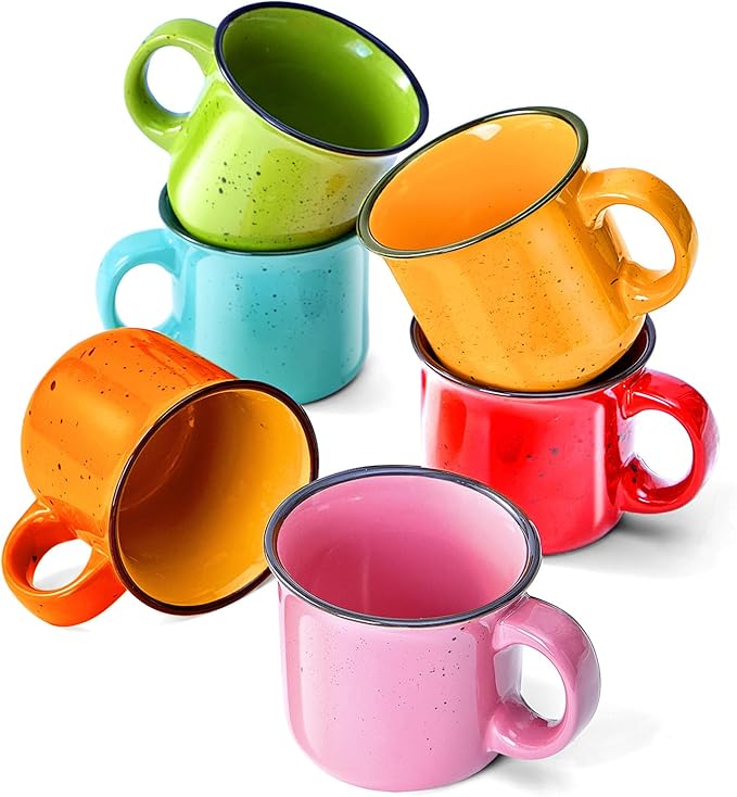bestone Coffee Mugs Set of 4竊?6 oz Large Ceramic with Handles,Coffee,Salad,Noodles etc Cups for Cereal Latte,Vibrant Colors (Vibrant 6, 16-oz)
