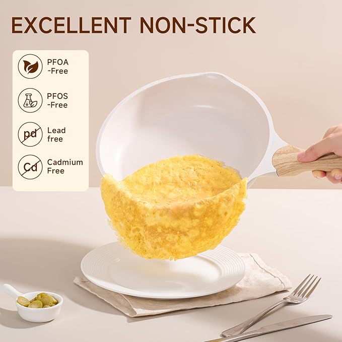 JEETEE 10 Inch Nonstick Frying Pan, Stone Coating Cookware, Nonstick Omelette Pan with Heat-Resistant Handle, Compatible with All Stoves (Beige)