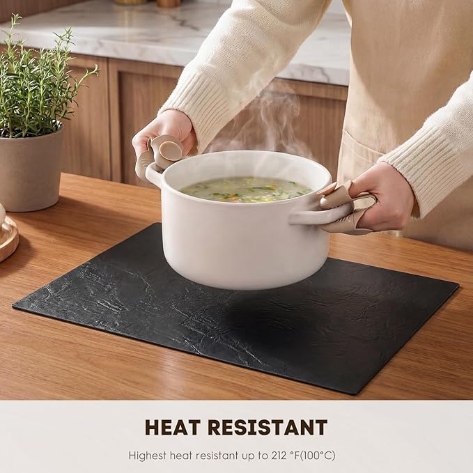 Artoid Mode Black Faux Leather Placemats Set of 6, 12x18 Inch Waterproof Wipeable Heat Resistant Place Mats, Reversible Table Mats for Kitchen Dining Decor