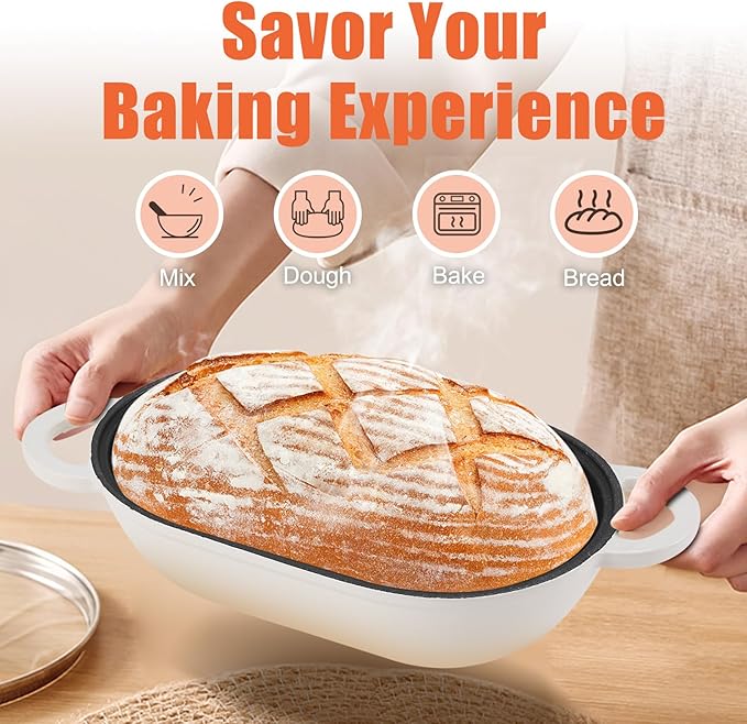 Enameled Cast Iron Sourdough Bread Oven, 5QT Loaf Cast Iron Bread Pan with Lid, Oval Dutch Oven for Homemade Bread Baking (Gradient Caramel)