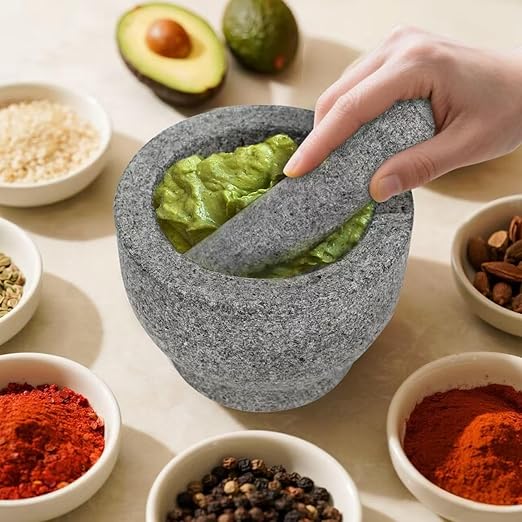 Heavy Duty Mortar and Pestle Set,2 Cup, 100% Granite Stone Molcajete Guacamole Bowl, Grind Seeds, Spices, Crush Garlic, Kitchen Muddler for Fresh Herbs, Great Gift