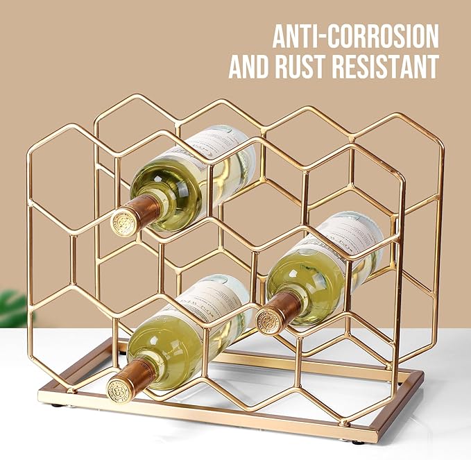 14 Bottle Countertop Wine Rack - Freestanding Modern Gold Metal Wine Rack - Tabletop Wine Holder Stand for Cabinet, Pantry, Wine Bottle Storage……