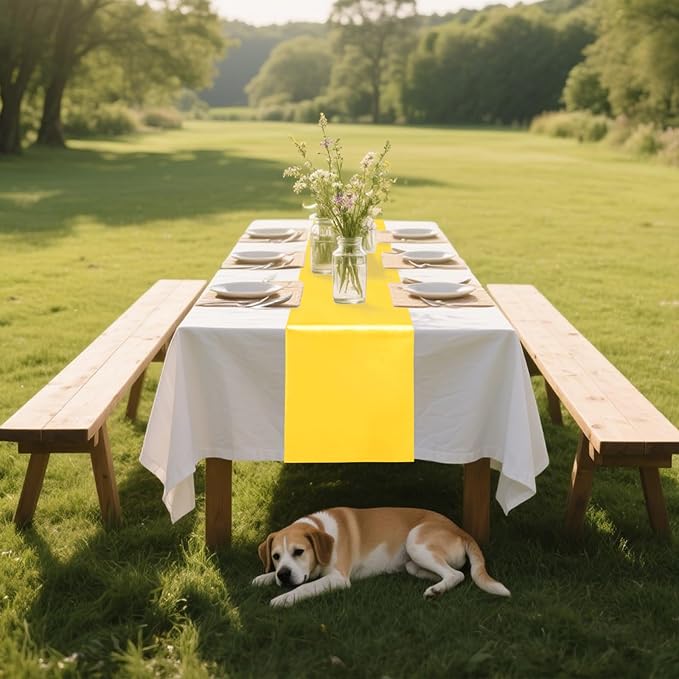 Yblut 10 Pack Satin Table Runner 12 x 108 Inch Long Yellow Silk Table Runner for Wedding Party Banquet Birthday Decoration