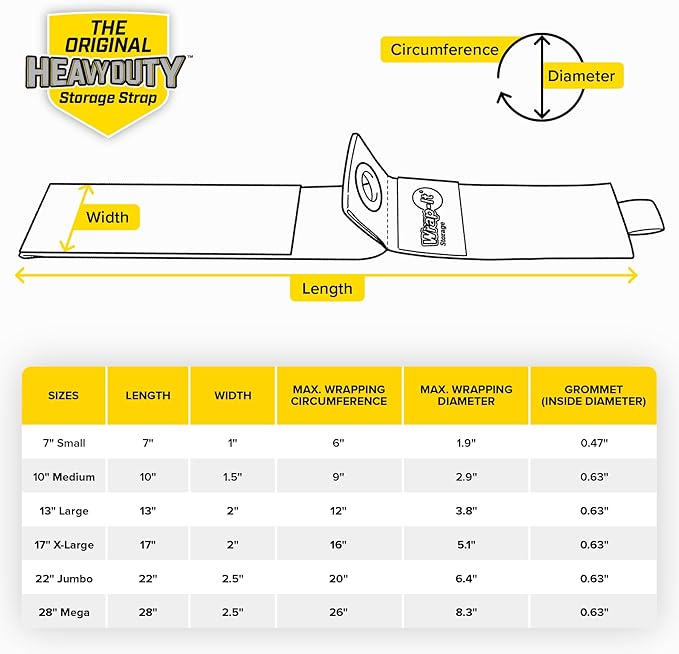 Heavy-Duty Wrap-It Storage Straps, 7-inch (6 Pack) - Hook and Loop Tool Cord Organizer, Extension Cord Hanger, Kitchen Cord Keeper, Cable Straps for Cords, Hoses, Rope, RV, and Garage Organization