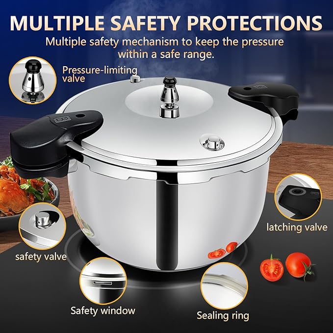 12Qt Pressure Cooker Stainless Steel Commercial Stove Top Pressure Cooker Pot Used for Pressure Foodie or Steaming Compatible with Gas & Induction Cooker