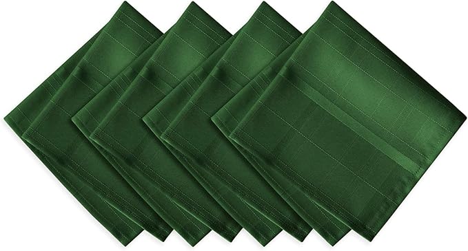Newbridge Set of 4 Square Fabric Napkins, Elegance Plaid, 100% Polyester, No Iron Soil Resistant Dining Room, Party and Banquet Napkins, Solid Textured, Hunter Green