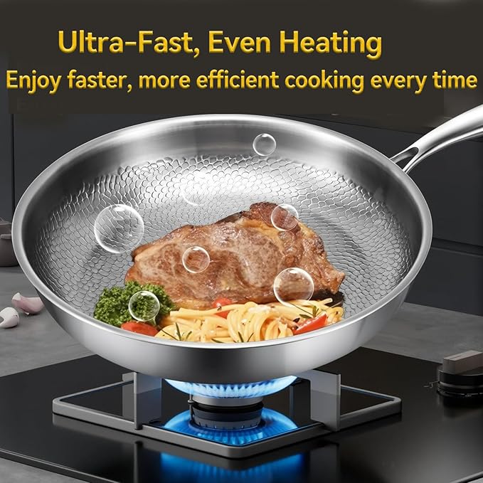 Titanium Hammered Pro Cookware 3 Piece Set, Pan & Soup Pot And Wok with Steamer, Nonstick No-Coat Technology, Ultra-Durable, Even Heating Frying Pans, Compatible with All Cooktops,3 piece set
