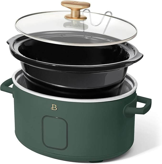 Beautiful 6 Quart Programmable Slow Cooker, 5 Cooking Presets, Digital Countdown Timer, Dishwasher Safe Parts by Drew Barrymore (Thyme Green)