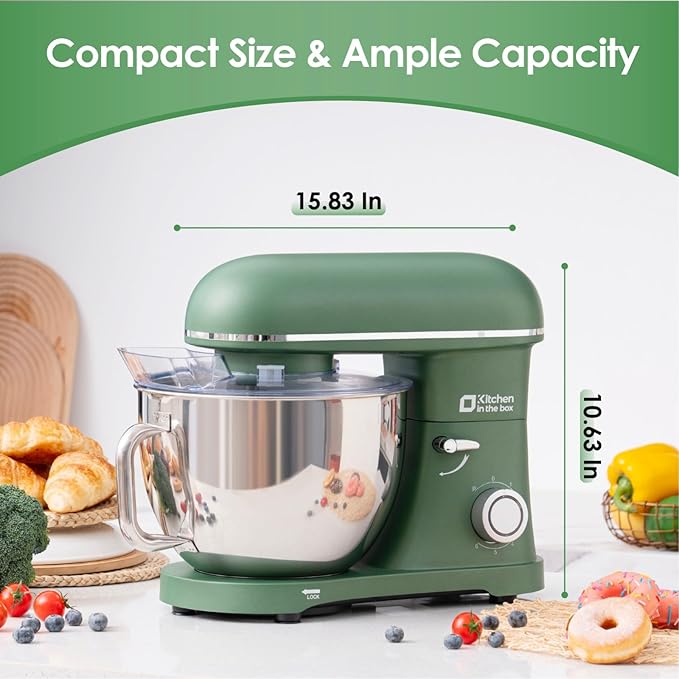 Kitchen in the box Stand Mixer - 8.5 Quart Electric Kitchen Standing Mixer 900 Watt for Heavy Bread Dough,Baking,Cake,Cream & Batters,Tilt Head Design (Green)