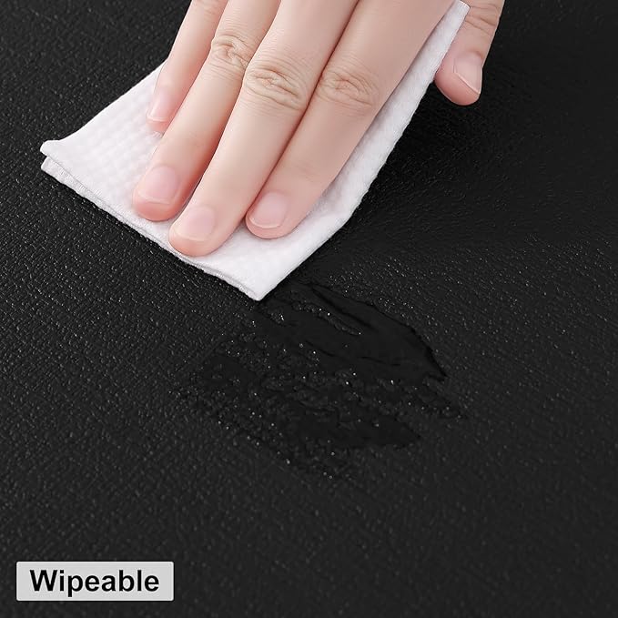 homing Round Faux Leather Placemat and Coaster 4 Packs, Washable Heat Resistant Dining Place Mats, Wipeable Double-Sided Table Mats for Indoor and Outdoor, Diameter 13 and 3.93 inch, Black