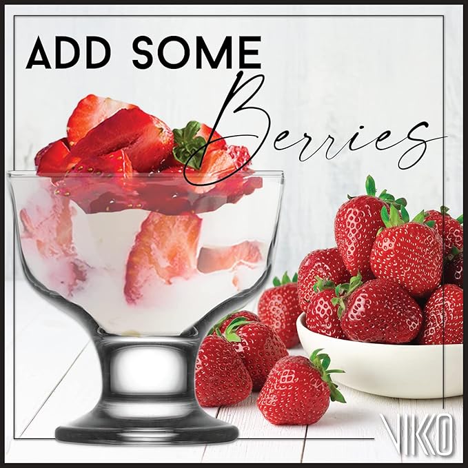 Vikko Dessert Bowls, 7 Ounce Ice Cream Sundae Bowls, Set of 12 Footed Dessert Cup For Ices, Pudding, Fruit, and More, Dishwasher Safe