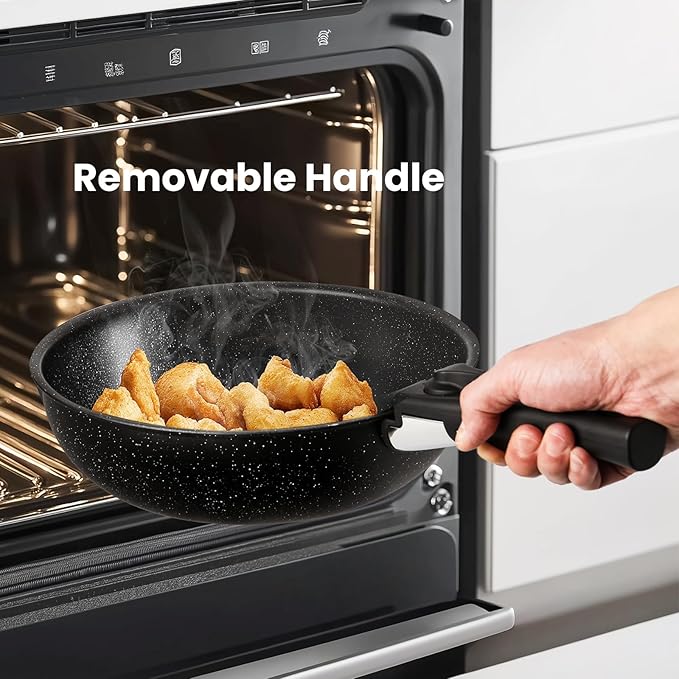 12 Pcs Pots and Pans Set, Nonstick Kitchen Cookware Sets Detachable Handle, Induction Healthy Non Stick RV Cookware, Dishwasher 竊?Oven Safe, Black