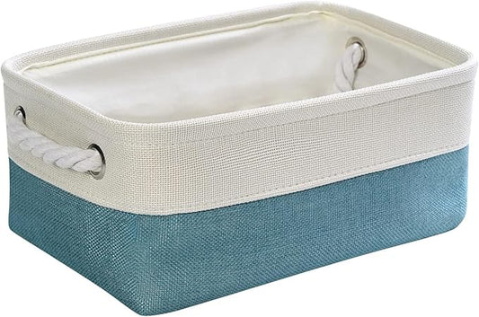 TheWarmHome Fabric Storage Bin with Handles,Storage Basket for Home Storage and Organization, Shelf Basket with Cover for Living Room Bedroom Decor Closet竊늋hite & Green,Small ,11.8L횞7.9W횞5.2H