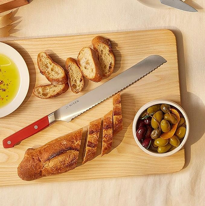 Misen Serrated Bread Knife - High-Carbon Japanese AUS8 Steel - Perfect for Soft Foods, Bread, Pastries, and Fruits - Verstatile Slicer, Razor-Sharp Edge, Durable Blade, Ergonomic Handle - 8", Black