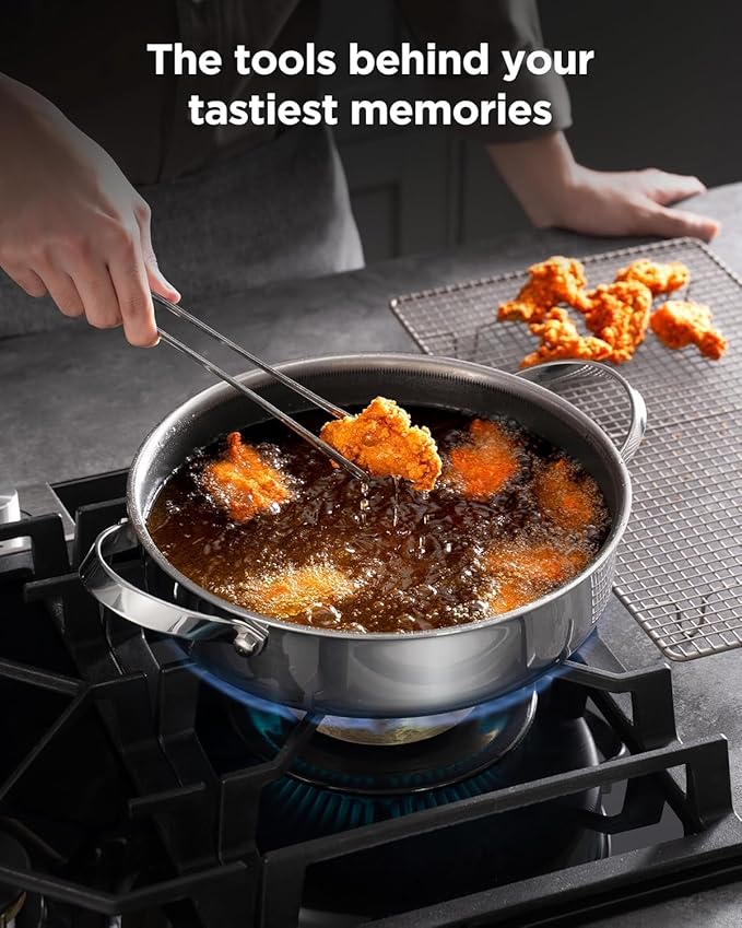 Wok pan with Lid, Hybrid Ceramic 11 Inch Tri-Ply Stainless Steel Wok Pans Nonstick, Non-Toxic, PFAS/PFOA/PTFE Free, Metal Utensil Safe, Dishwasher & Oven Safe, Induction Compatible