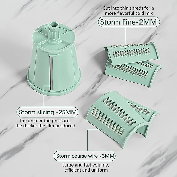 BSFRNF 5 In 1 Rotary Cheese Grater Vegetable Slicer for Kitchen, Carrot Shredder Tool-Food Shredders with 5 Sets Interchangeable Blades And Strong Suction Base (Green)