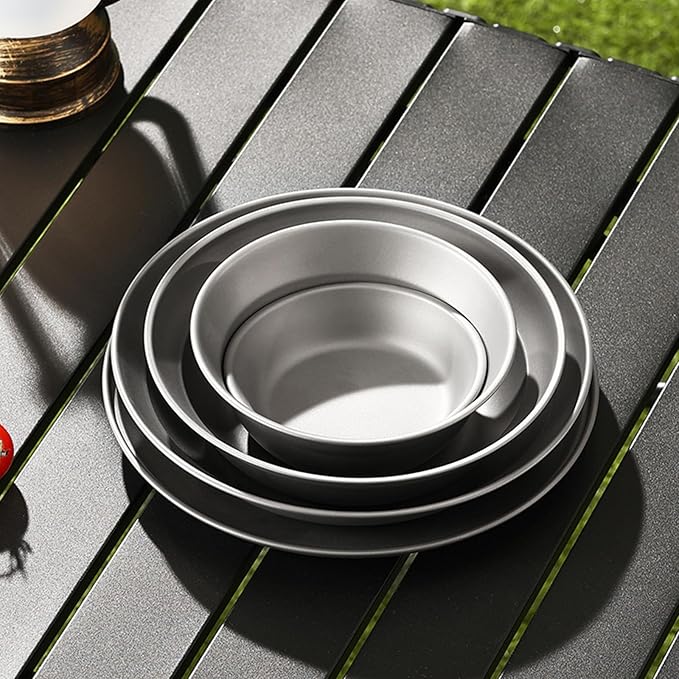 Pure Titanium Camping Plate 8.26 inch Ultralight Metal Dish Plate Backpacking Deep Plate for Hiking Kitchen