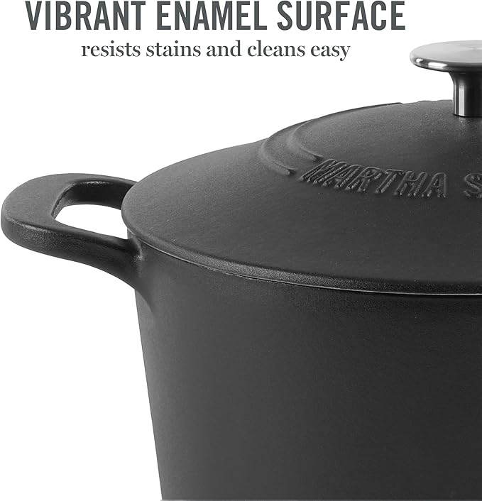 MARTHA STEWART Gatwick 7-Quart Enamel Cast Iron Dutch Oven Pot with Lid ??Matte Black ??Durable Heavy-Duty Dutch Oven for Slow Cooking, Braising & Baking
