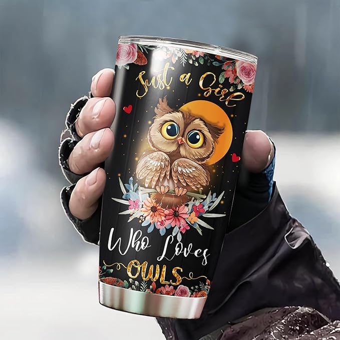 WAZONE Personalized Owl Tumbler Cup 20 30oz Customized Name Double Wall Vacuum Insulated Travel Mug Cups Stainless Steel Birthday Christmas Gifts For Owls Lovers Women Girl Da