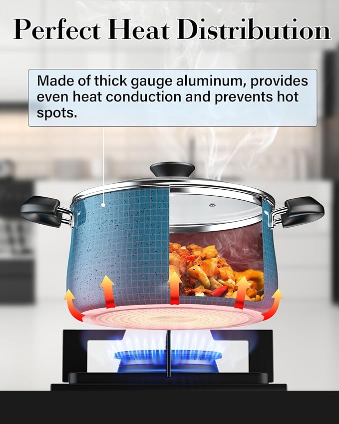 Cook N Home Pots and Pans Nonstick Cookware Set 10-Piece, Belly Shape Kitchen Cooking Set with Frying Pans and Saucepans, Induction Compatible, Turquoise