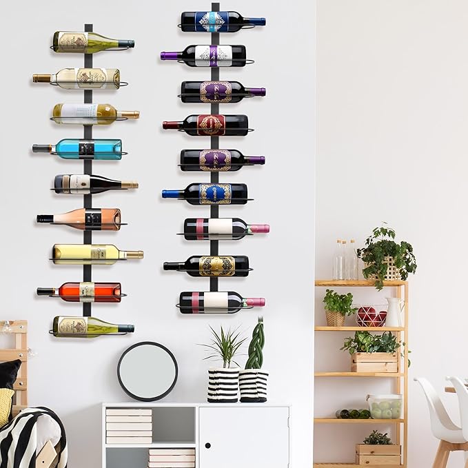 Wall Mounted Wine Rack: 9 Bottle Metal Wine Holder - Wall Wine Storage Organizer Shelf