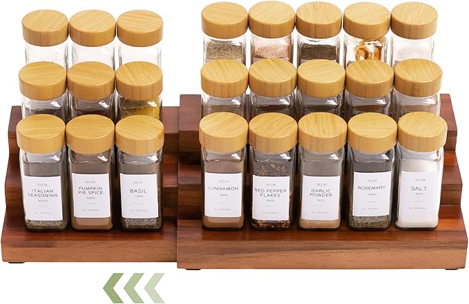 KitchenEdge Expandable Spice Rack Organizer for Cabinet, 3-Tier Shelf for Spice Organization (11??to 22??, Fits 36 Spice Jars, Seasoning and Pantry Storage, Non-Slip Feet, 100% Acacia Wood