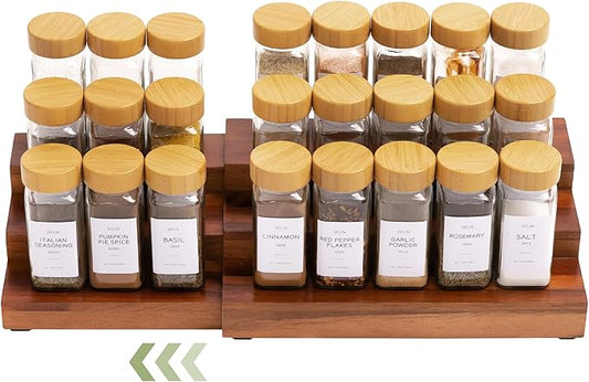 KitchenEdge Expandable Spice Rack Organizer for Cabinet, 3-Tier Shelf for Spice Organization (11??to 22??, Fits 36 Spice Jars, Seasoning and Pantry Storage, Non-Slip Feet, 100% Acacia Wood