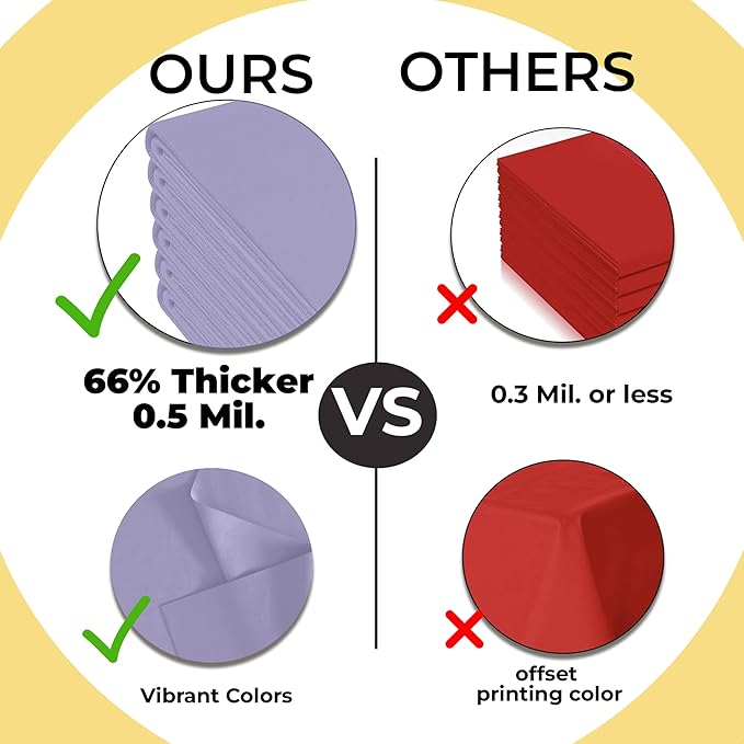 Exquisite 66% Thicker Premium Plastic Table Cloth Rectangle Table Cover 0.5 Mil 24 Pack Lavender Table Cloth 54 Inch x 108 Inch Disposable Tablecloth Won't Tear Easily Like Cheap Thin Brands