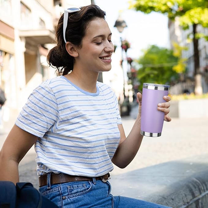 ATIKZHE 20oz Tumbler with Straw and Brush, Stainless Steel Vacuum Insulated tumbler, Double Wall Insulated Coffee Tumbler for Outdoor, Home, Travel,Office (Lilac,1pcs)
