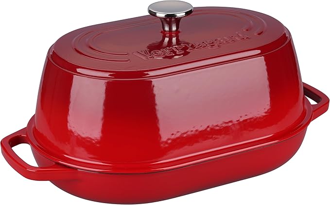 Enameled Cast Iron Dutch Oven Pot with Dome Lid, Oval Bread Oven for Homemade Sourdough Bread Baking, Oven Safe up to 500째F, 6 Quart, Red
