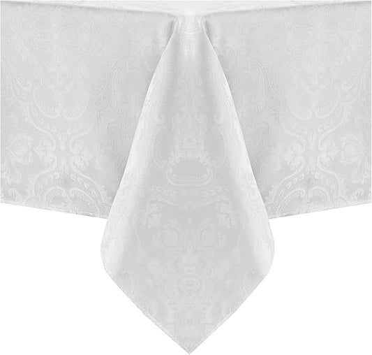 Elrene Home Fashions Caiden Elegance Damask Waterproof, Stain & Wrinkle Resistant Fabric Tablecloth, 60" x 102" Oblong/Rectangle, White