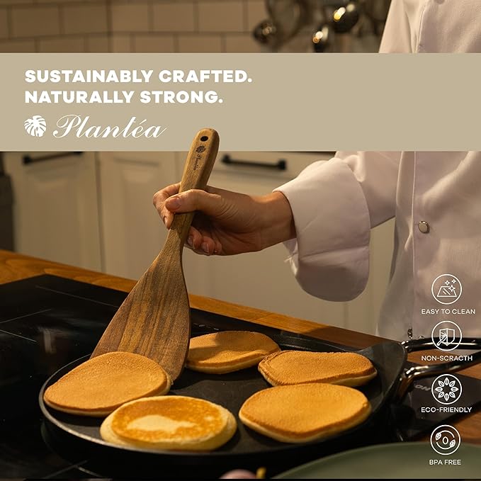 Wooden Spatula for Cooking ??4 Piece Acacia Wood Spatula for Non-Stick Cookware ??Durable & Easy to Clean - Comfortable Handle, Ideal Kitchen Gift