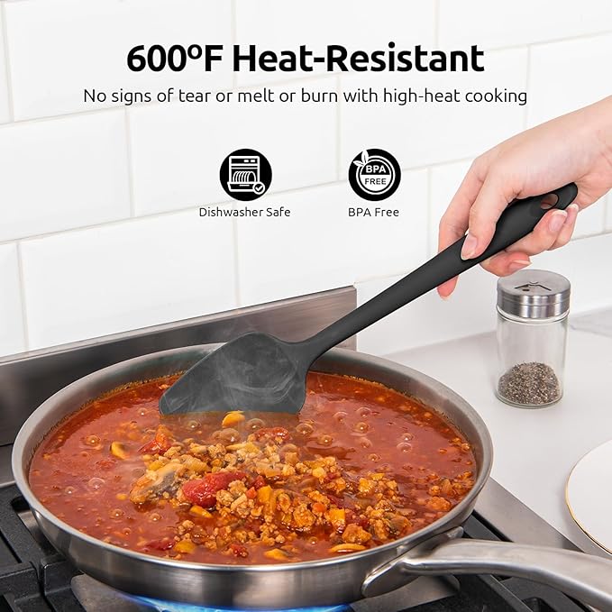 U-Taste Silicone Spoon Spatula Set, 600쨘F High Heat Resistant Food Grade Flexible Rubber Scraper, Cooking Mixing Baking Kitchen Utensils Set of 3 (Black)